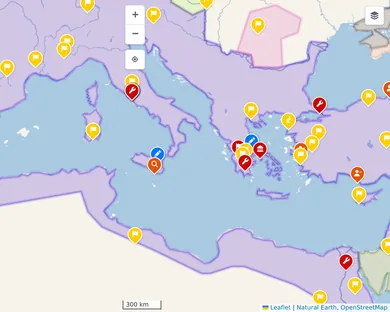 Mapa blanco, Claro: El Mediterráneo en el año 117, zoom 5