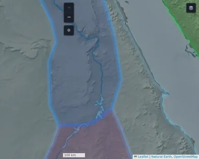 Mapa natural, Oscuro: El Nilo en el 1250 a. C., zoom 7