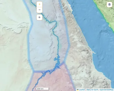 Mapa natural, Vibrante: El Nilo en el 1250 a. C., zoom 7