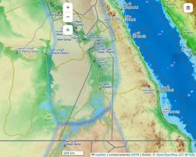 Mapa físico, Vibrante: El Nilo en el 1250 a. C., zoom 7
